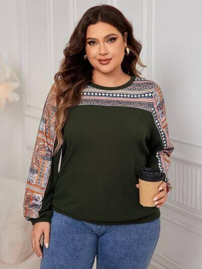 Honey Plus Size Printed Long Sleeve Sweatshirt - Clothes For Her Online Store