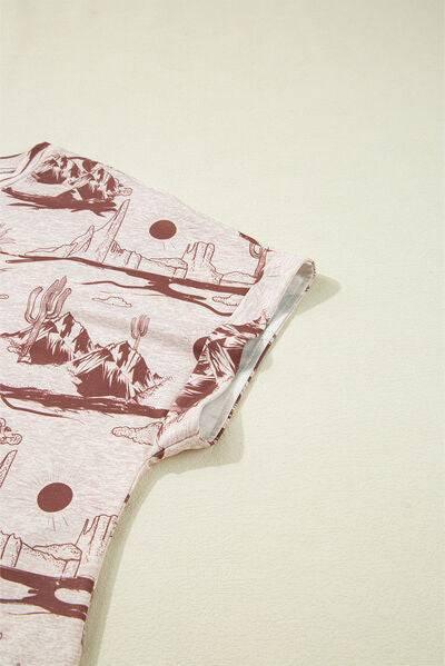 Printed Round Neck Short Sleeve T-Shirt - Clothes For Her Online Store