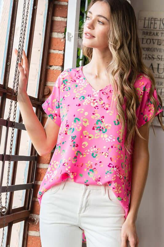 Heimish Full Size Animal print V-Neck Short Sleeve T-Shirt Plus Size - Clothes For Her Online Store