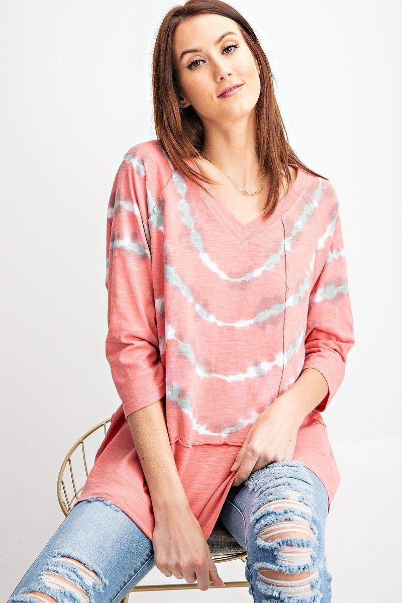 3/4 Sleeves Special Washed Boxy Cotton Slub Top - Clothes For Her Online Store