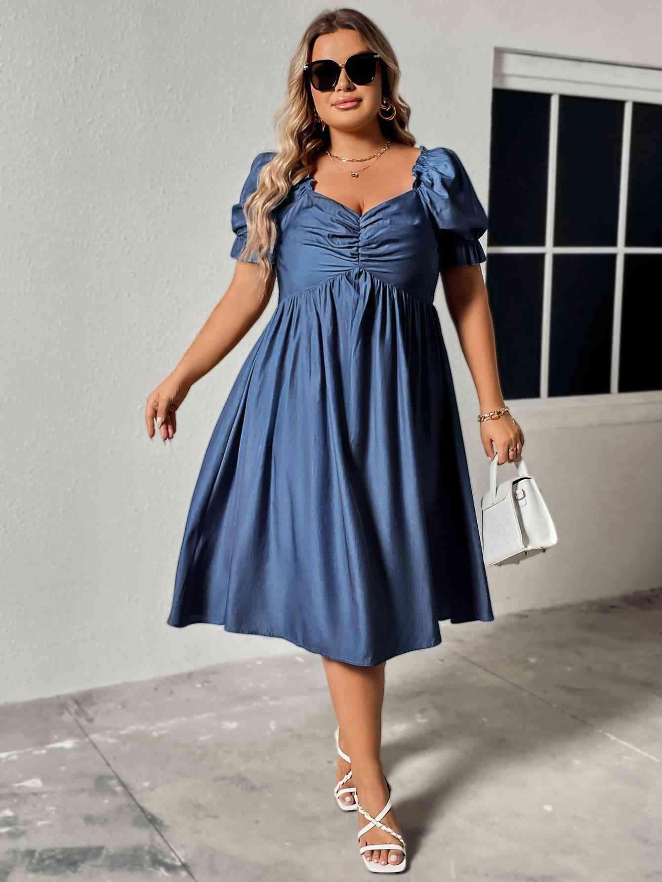 Honey Plus Size Ruched Sweetheart Neck Dress - Clothes For Her Online Store