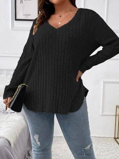 Plus Size V-Neck Long Sleeve T-Shirt - Clothes For Her Online Store
