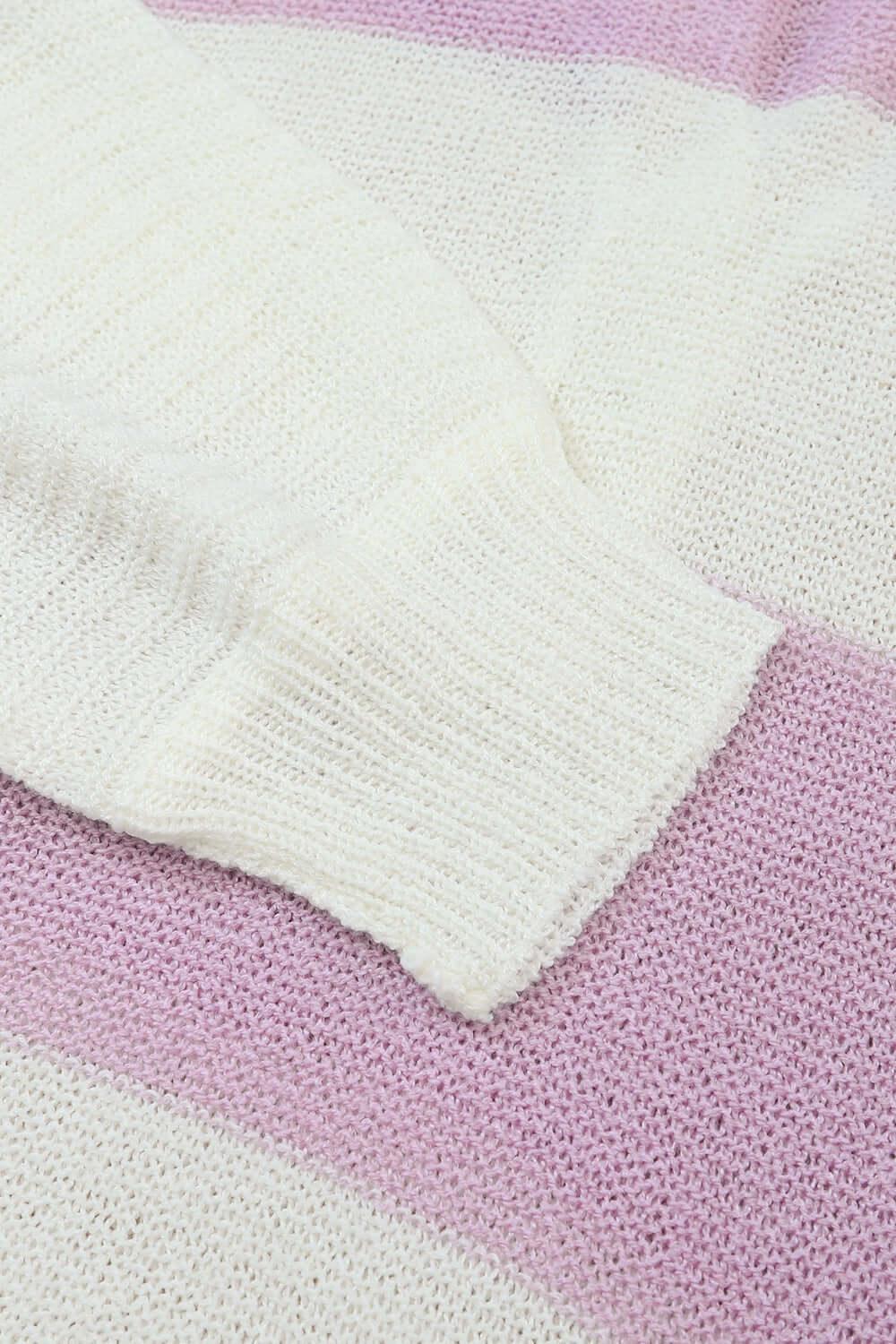 Striped Half Button Ribbed Sweater - Clothes For Her Online Store