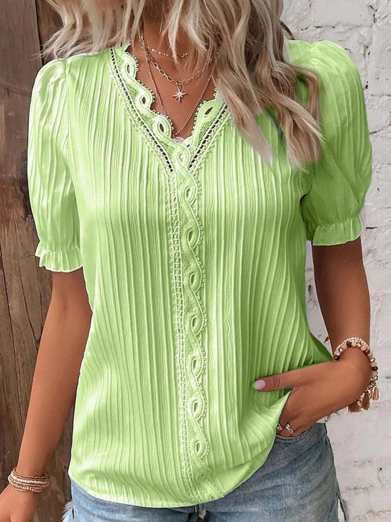 Full Size Lace Detail V-Neck Blouse Plus Size