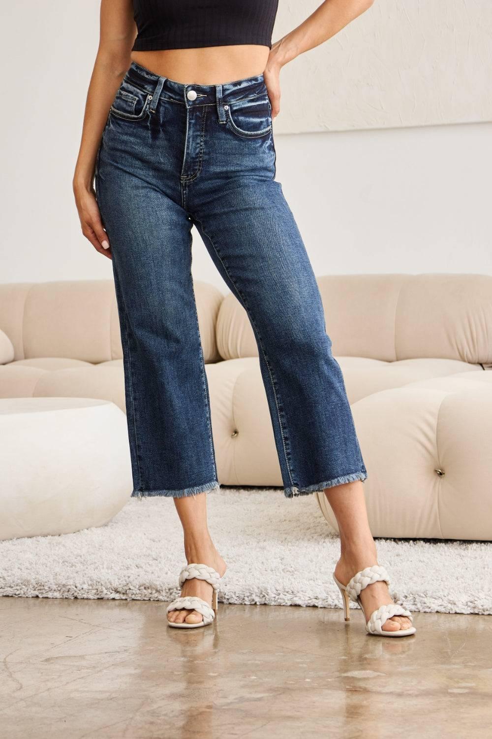 RFM Full Size Tummy Control High Waist Raw Hem Jeans - Clothes For Her Online Store