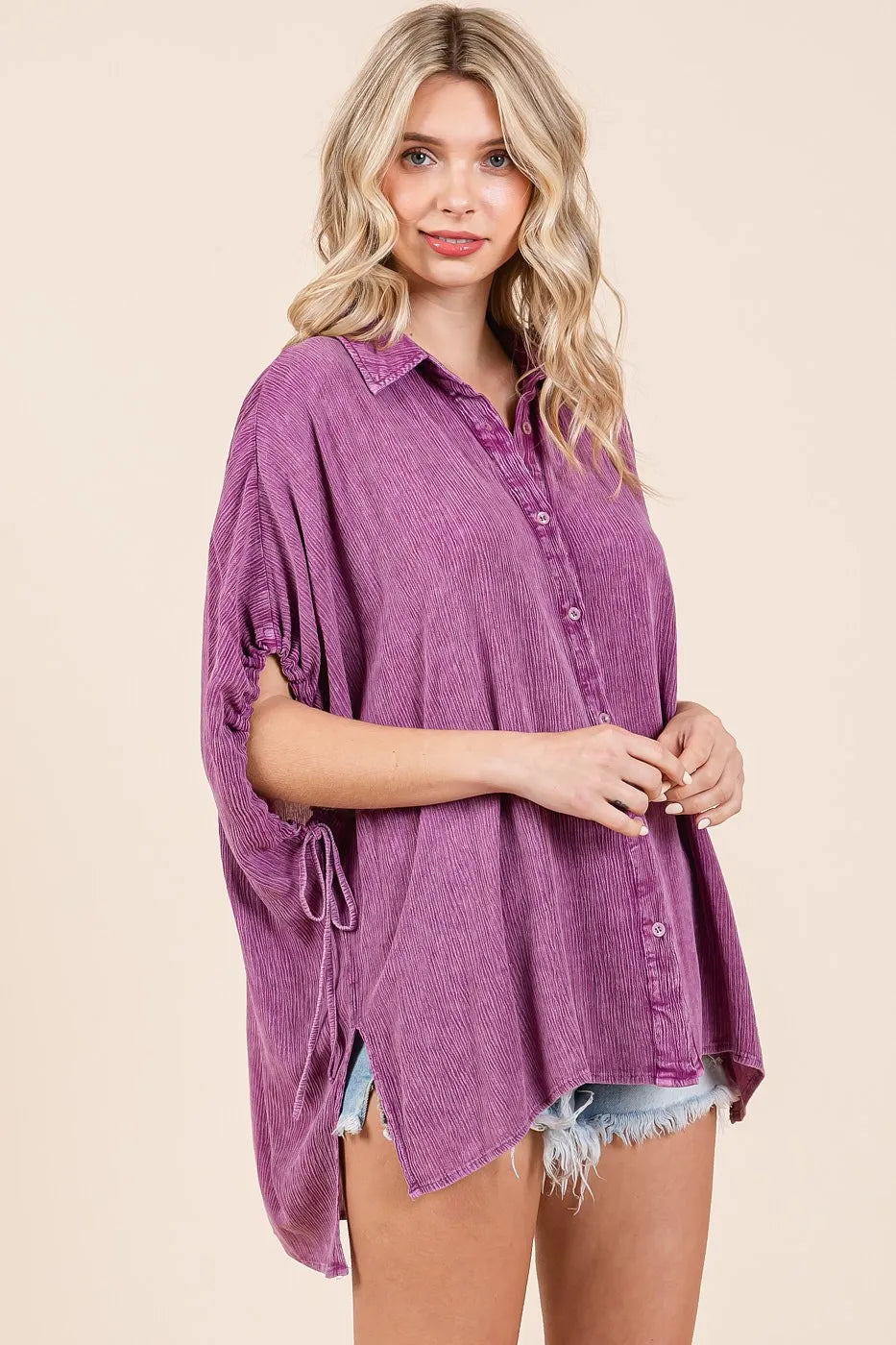Mittoshop Mineral Wash Loose Fit Button Down Shirt
