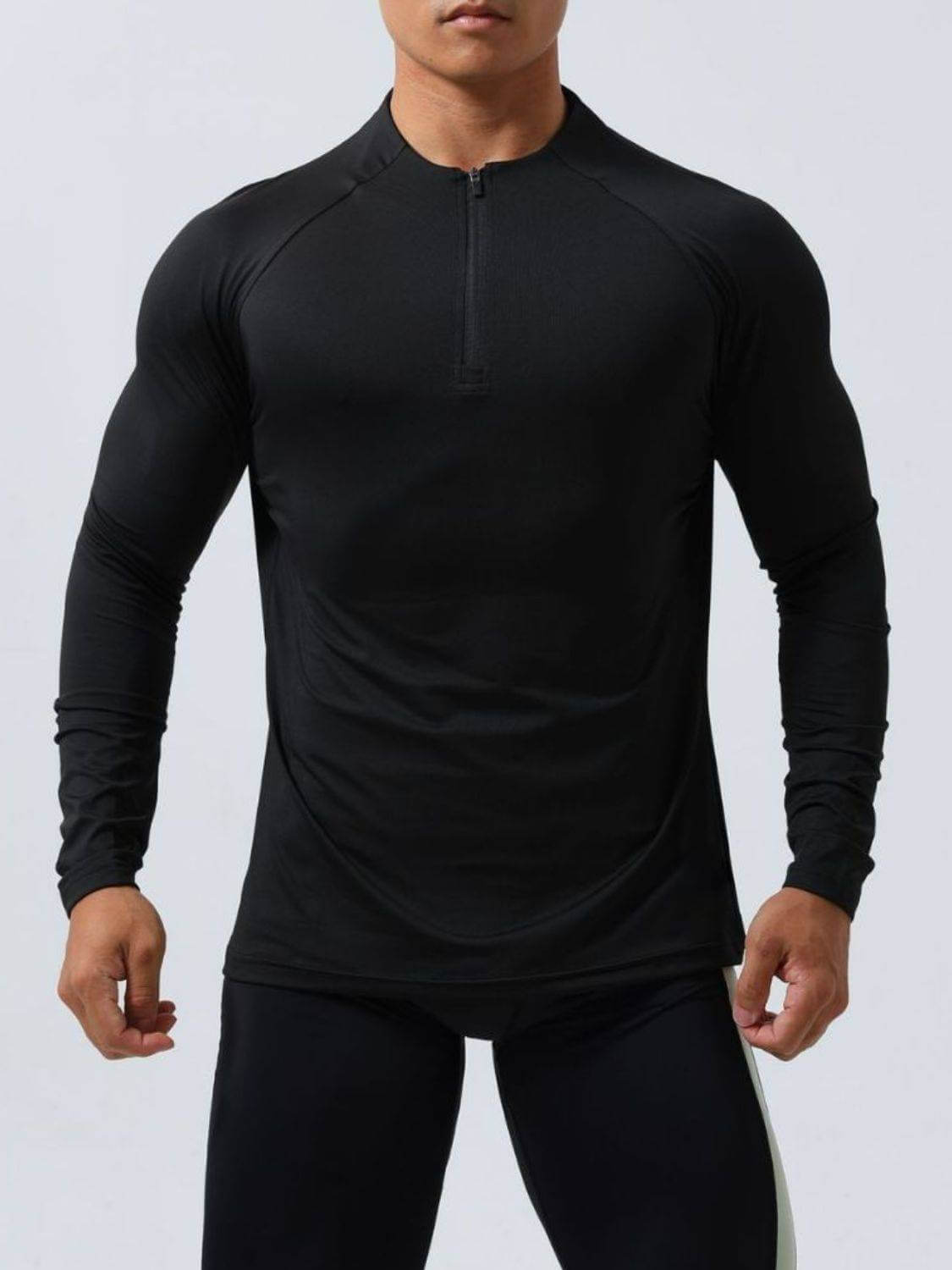 Men's Plus Size Quarter Zip Long Sleeve Top