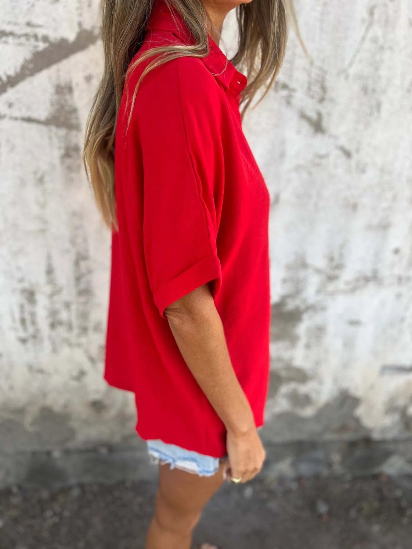 Full Size Casual Button Down Short Sleeve Loose Shirt Plus Size