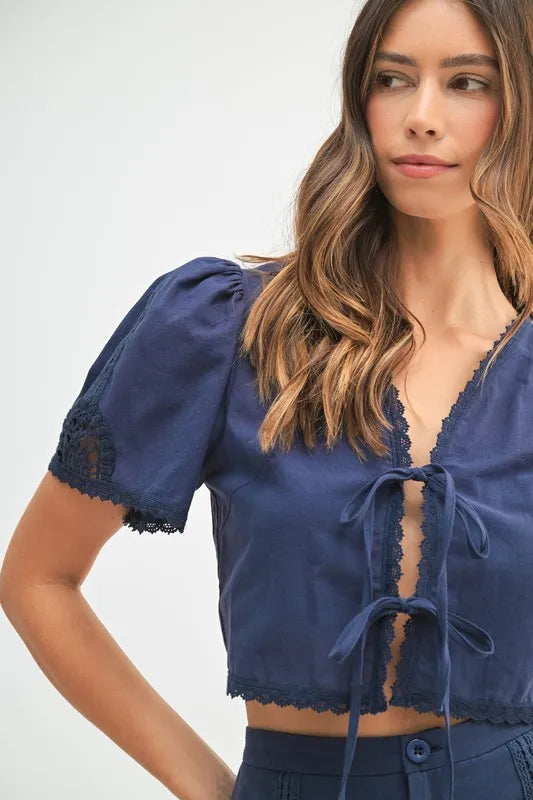 MABLE Crochet Lace Detail Crop Top and Shorts Set