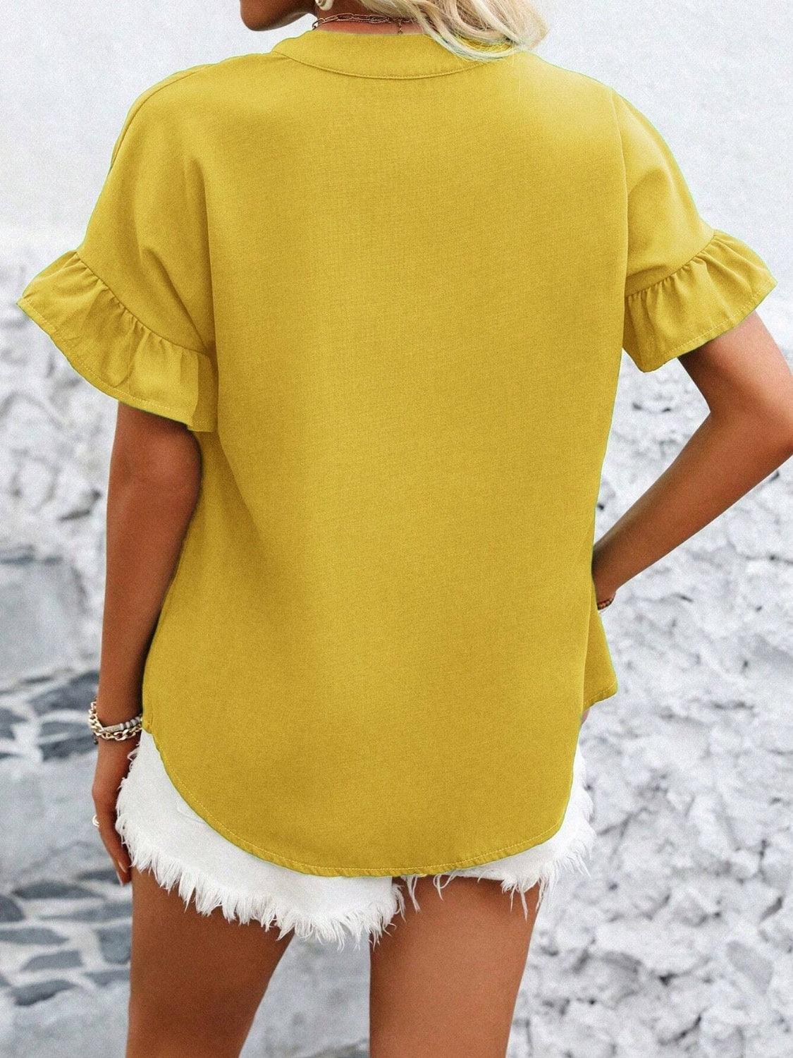 Button Down Ruffled Short Sleeve Shirt - Clothes For Her Online Store