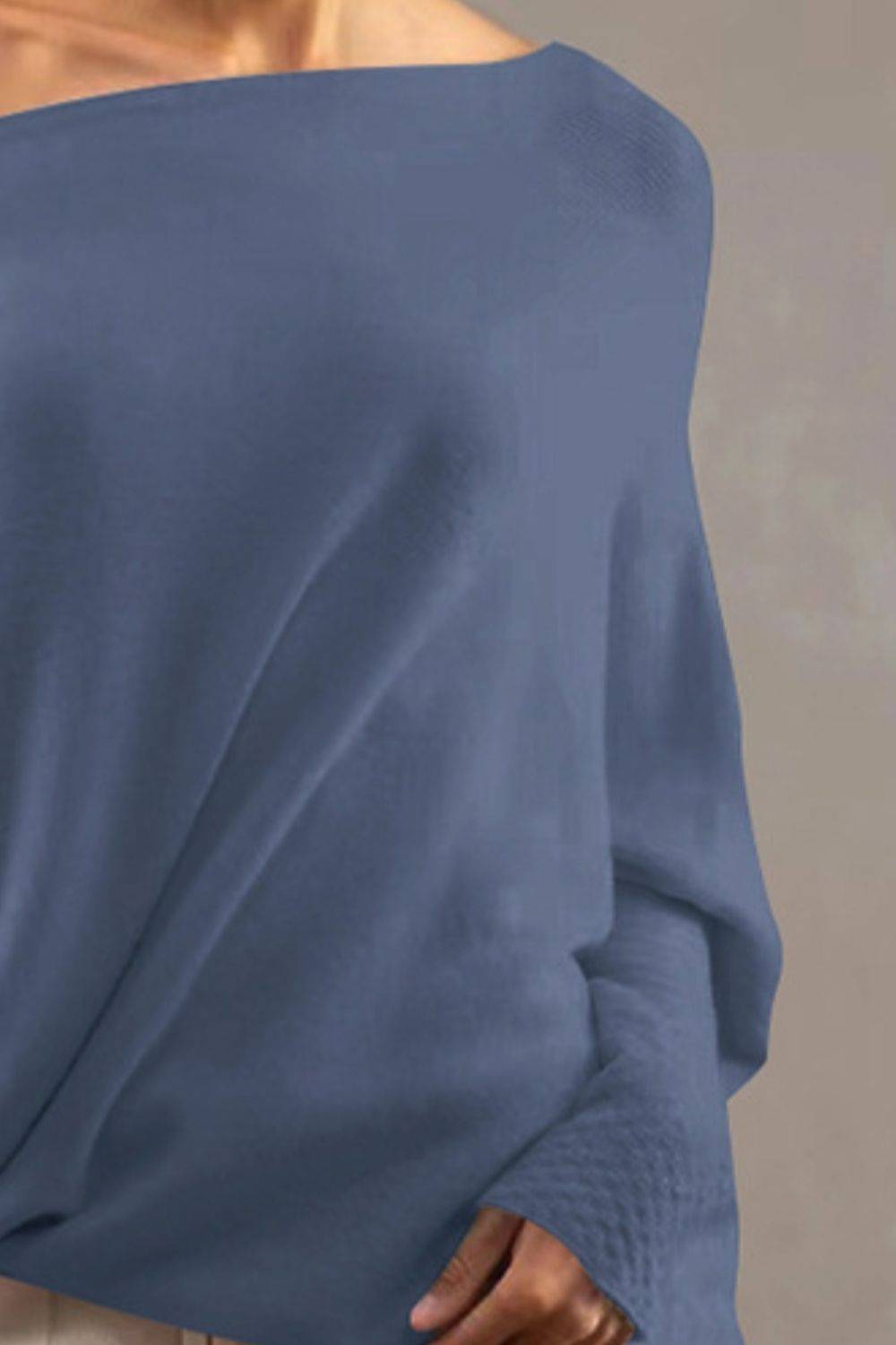 Full Size Boat Neck Batwing Sleeve Knit Top - Clothes For Her Online Store