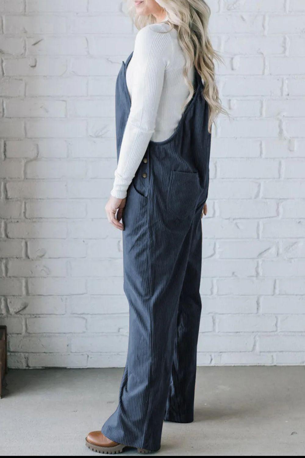 Square Neck Wide Strap Overalls - Clothes For Her Online Store