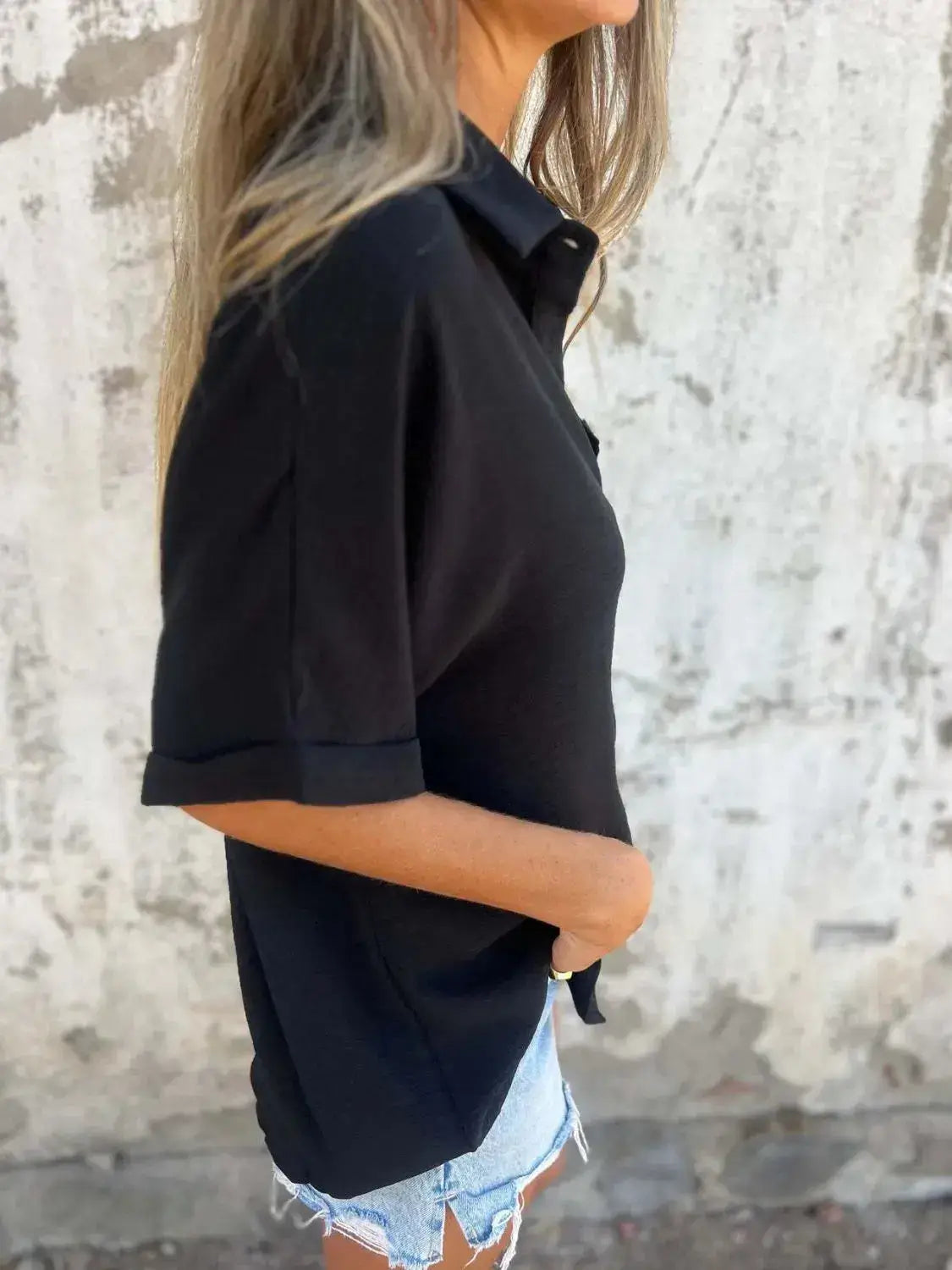 Full Size Collared Neck Half Sleeve Shirt Plus Size - Clothes For Her Online Store