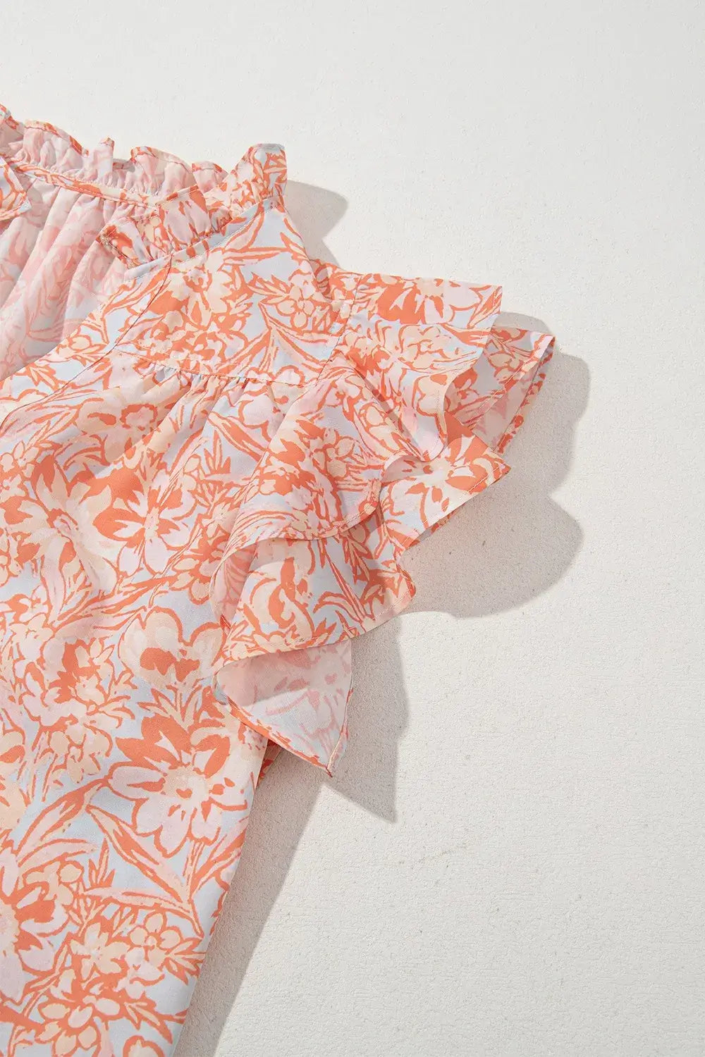 Floral Ruffle Sleeve Split Neck Blouse