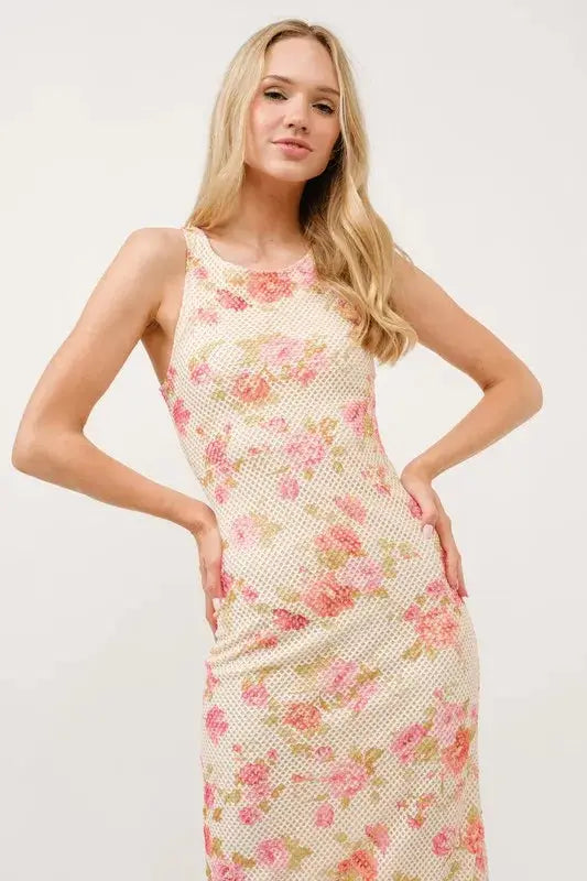 And The Why Floral Fishnet Bodycon Midi Dress - Clothes For Her Online Store