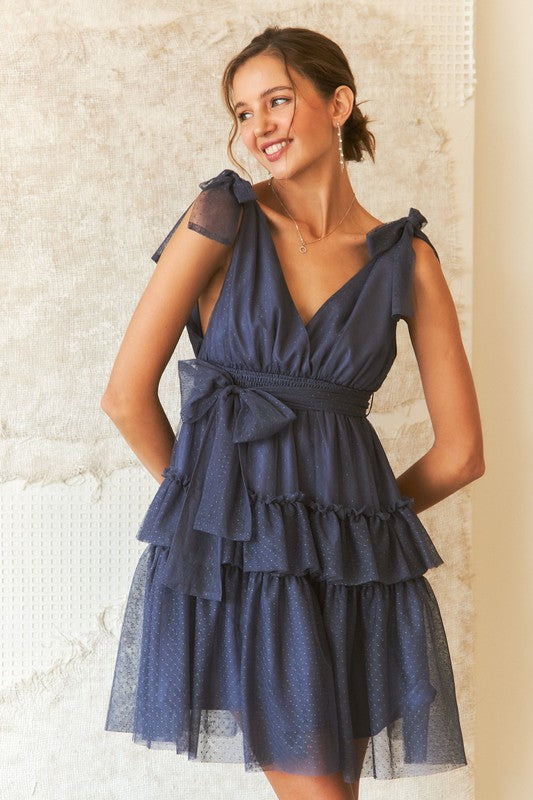 ADORA Tie Shoulder Polka Dot Mesh Dress - Clothes For Her Online Store