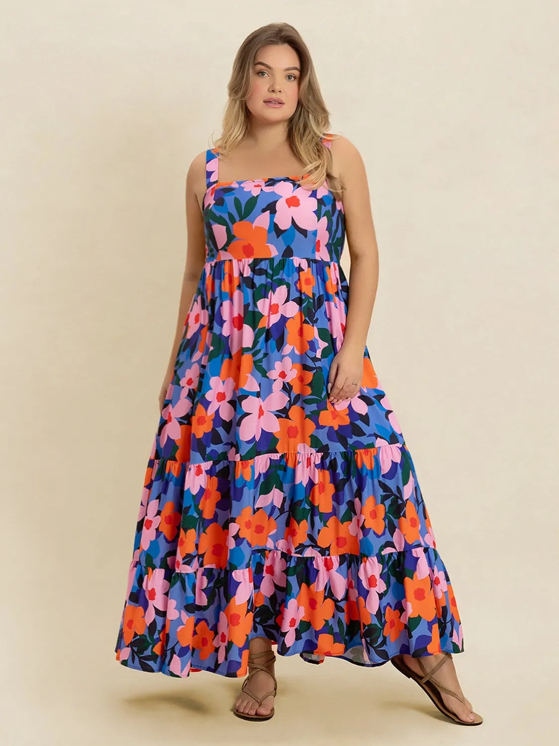 Plus Size Printed Square Neck Cami Dress