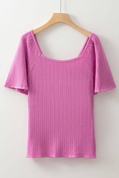Textured Square Neck Half Sleeve Top - Clothes For Her Online Store