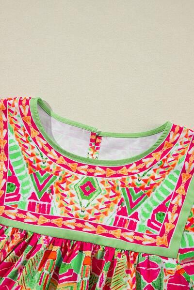 Plus Size Printed Round Neck Half Sleeve Blouse - Clothes For Her Online Store