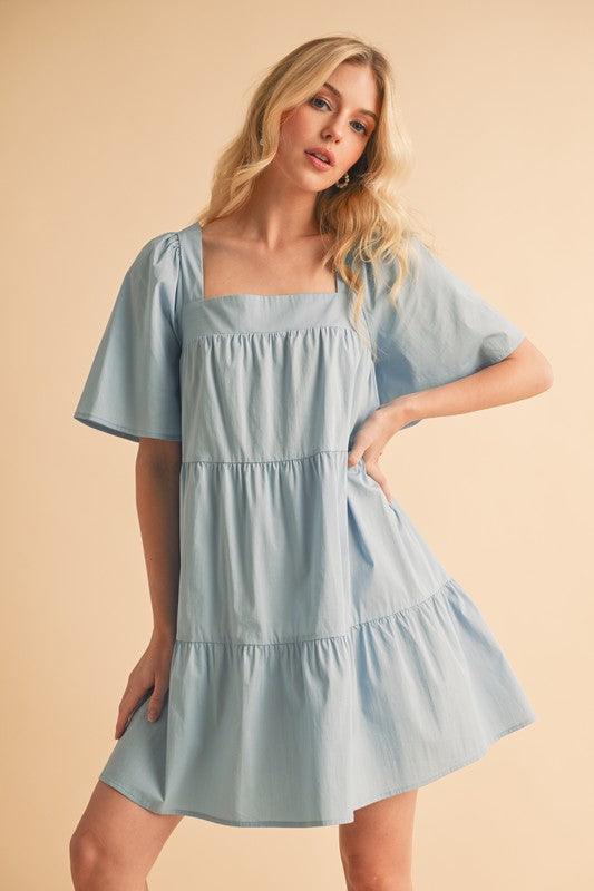 Aemi + Co Square Neck Half Sleeve Tiered Dress - Clothes For Her Online Store