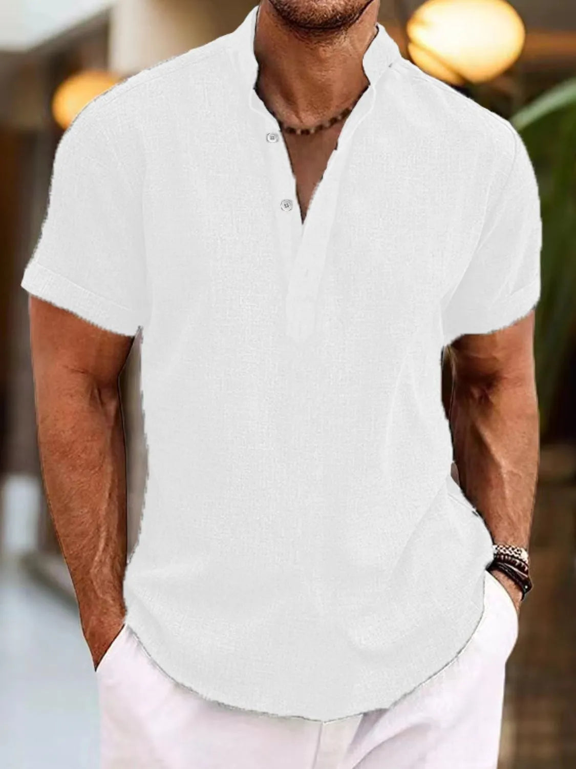 Men's Full Size Button Detail Short Sleeve Polo Plus Size