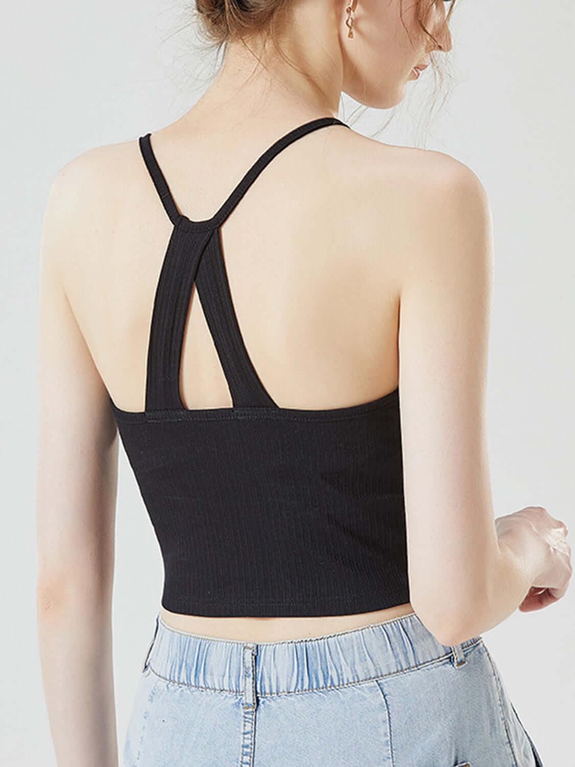 Grecian Neck Cropped Tank with Chest Pads - Clothes For Her Online Store