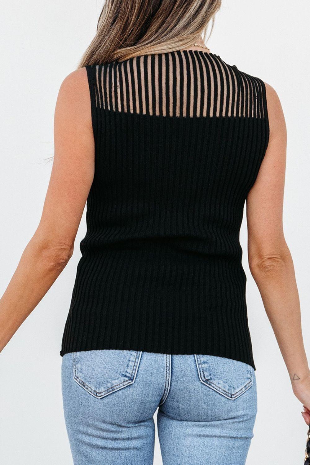 Ribbed Texture Mesh Knit Tank - Clothes For Her Online Store