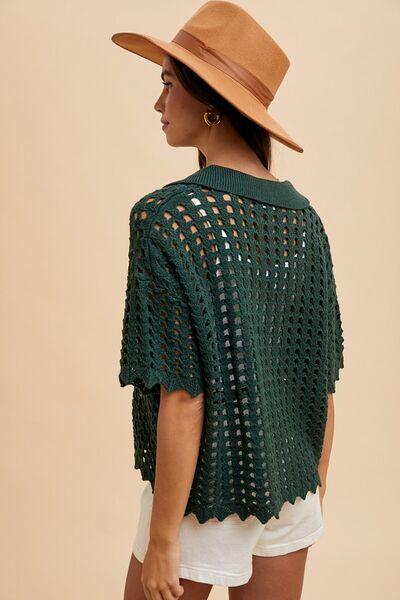Annie Wear Openwork Johnny Collar Knit Cover Up - Clothes For Her Online Store