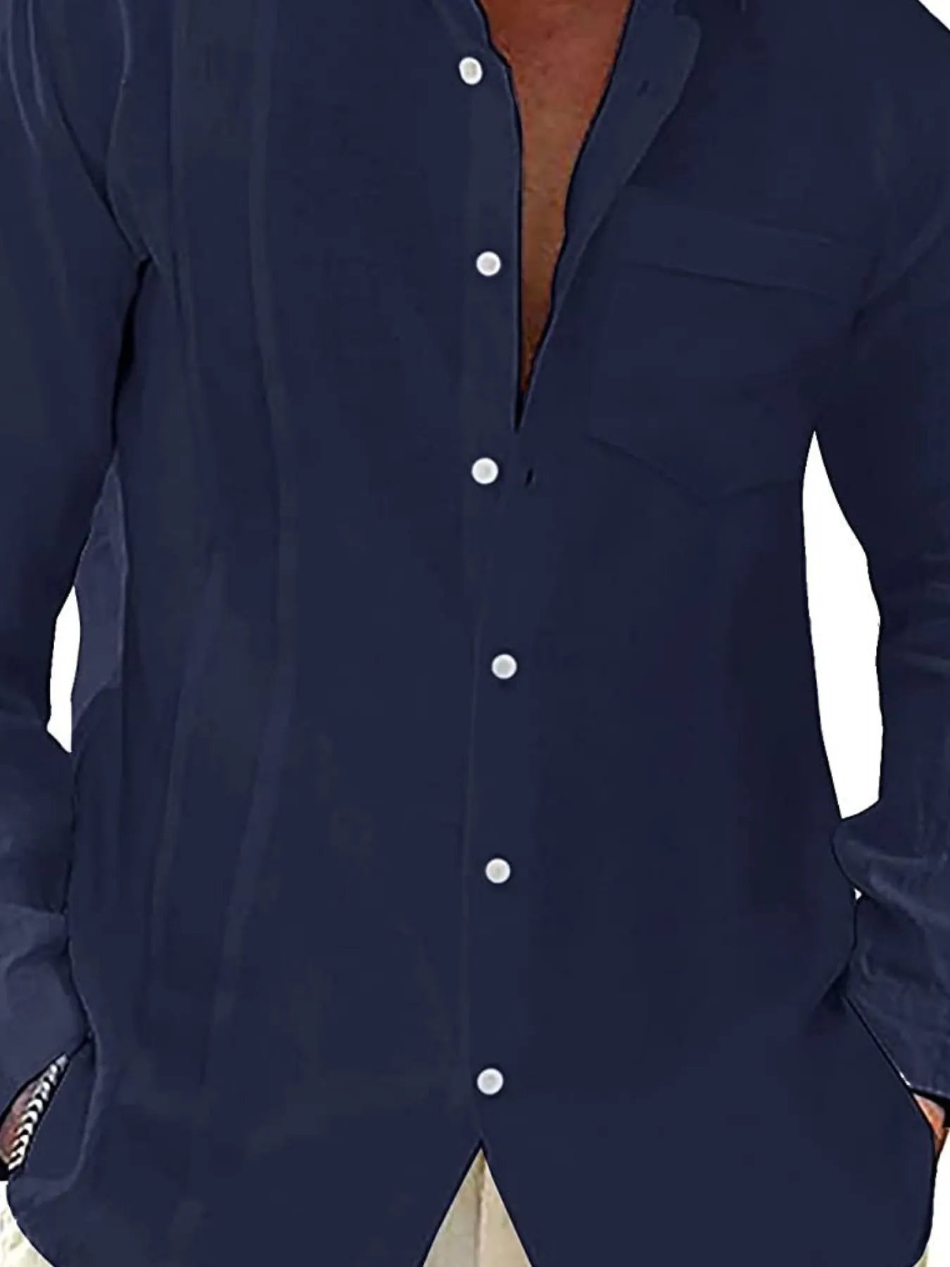 Men's Full Size Casual Linen Long Sleeve Button Down Shirt Plus Size