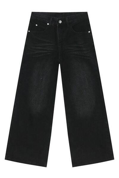 Washed Cat Whisker Straight Leg Jeans - Clothes For Her Online Store
