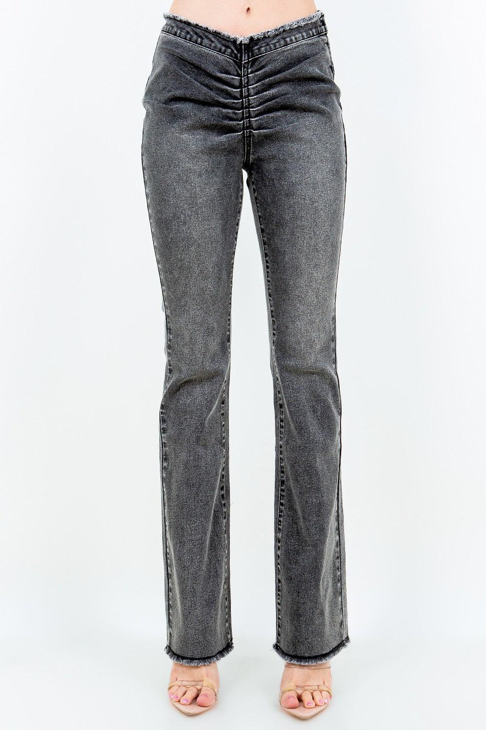 American Bazi V-Cut Ruched Flare Pants - Clothes For Her Online Store
