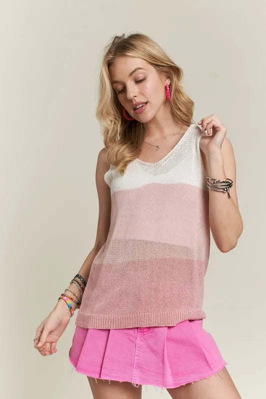 ADORA Color Block V Neck Tank Top