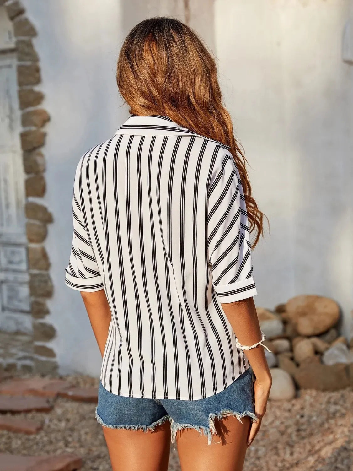 Striped Collared Neck Half Sleeve Shirt