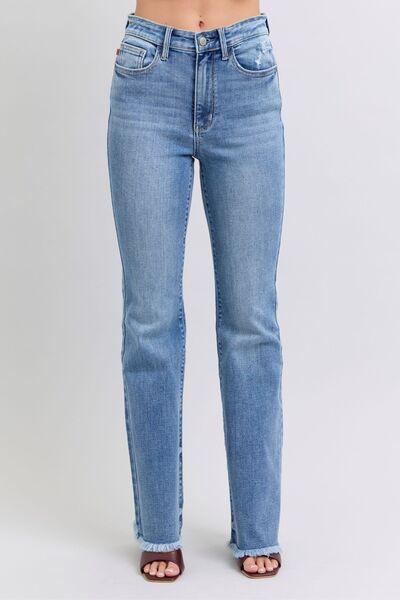 Judy Blue Full Size Raw Hem High Rise Bootcut Jeans - Clothes For Her Online Store