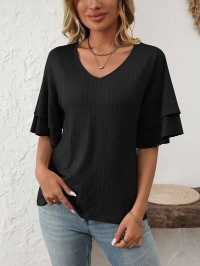 Mandy V-Neck Ruffle Half Sleeve Top - Clothes For Her Online Store