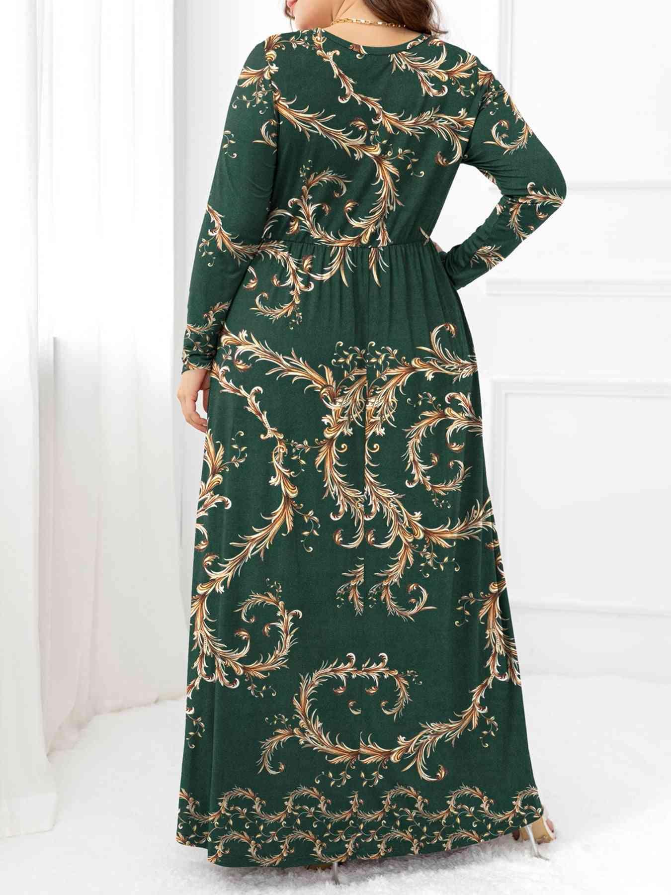 Plus Size Round Neck Maxi Dress with Pockets - Clothes For Her Online Store