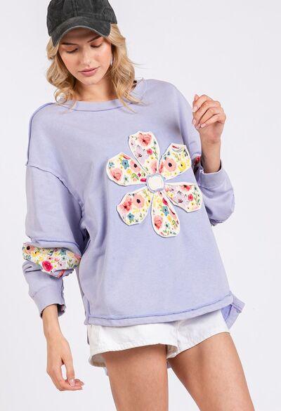 SAGE + FIG Daisy Patch Applique Long Sleeve Sweatshirt - Clothes For Her Online Store