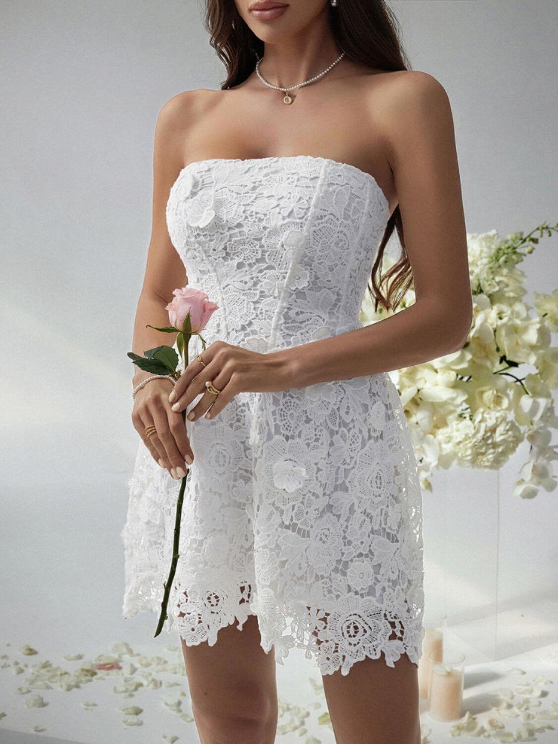 Devine Lace-Up Tube Lace Mini Dress - Clothes For Her Online Store