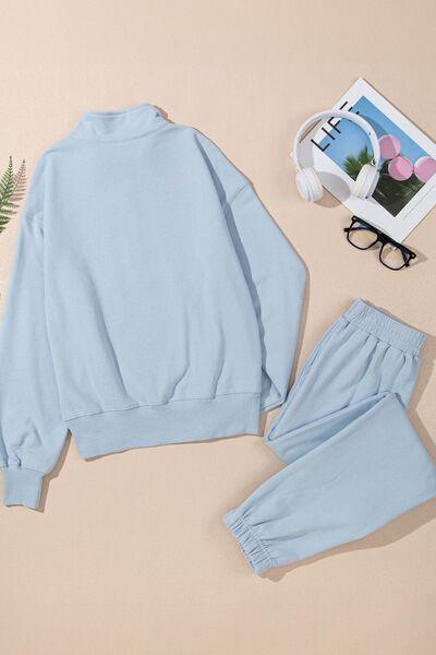 Half Zip Long Sleeve Top and Joggers Set - Clothes For Her Online Store