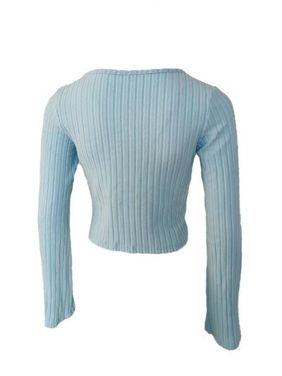 Drawstring Ruched Long Sleeve Ribbed Top - Clothes For Her Online Store