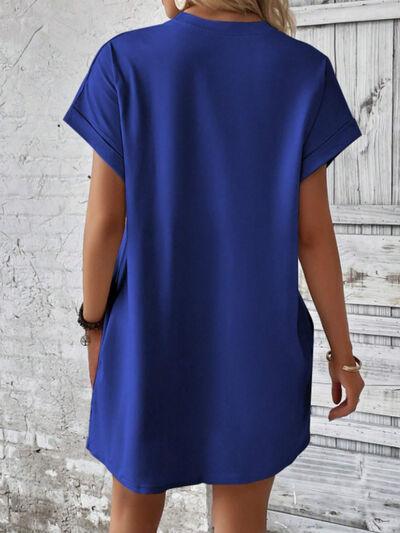 Round Neck Short Sleeve Mini Tee Dress with Pockets - Clothes For Her Online Store