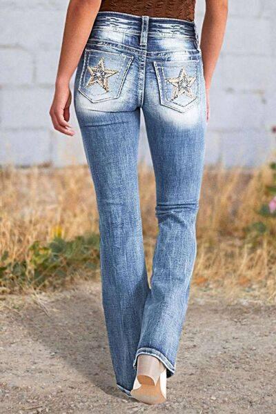 Star Embroidered Bootcut Jeans - Clothes For Her Online Store