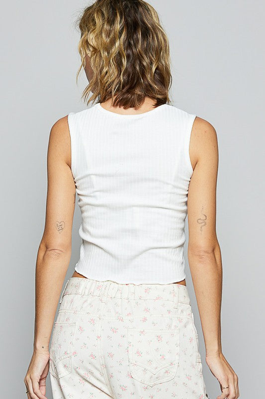 POL Eyelet Stud Detail Scoop Neck Cropped Tank - Clothes For Her Online Store