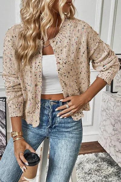Confetti Button Up Long Sleeve Cardigan - Clothes For Her Online Store