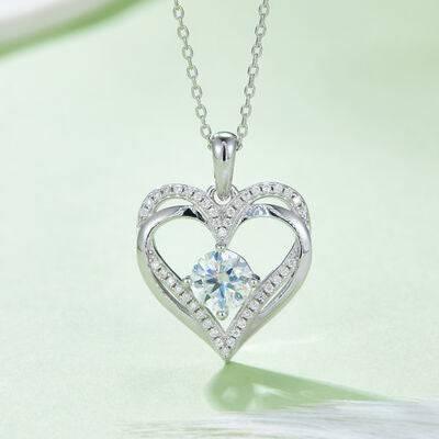 1.2 Carat Moissanite 925 Sterling Silver Heart Necklace - Clothes For Her Online Store