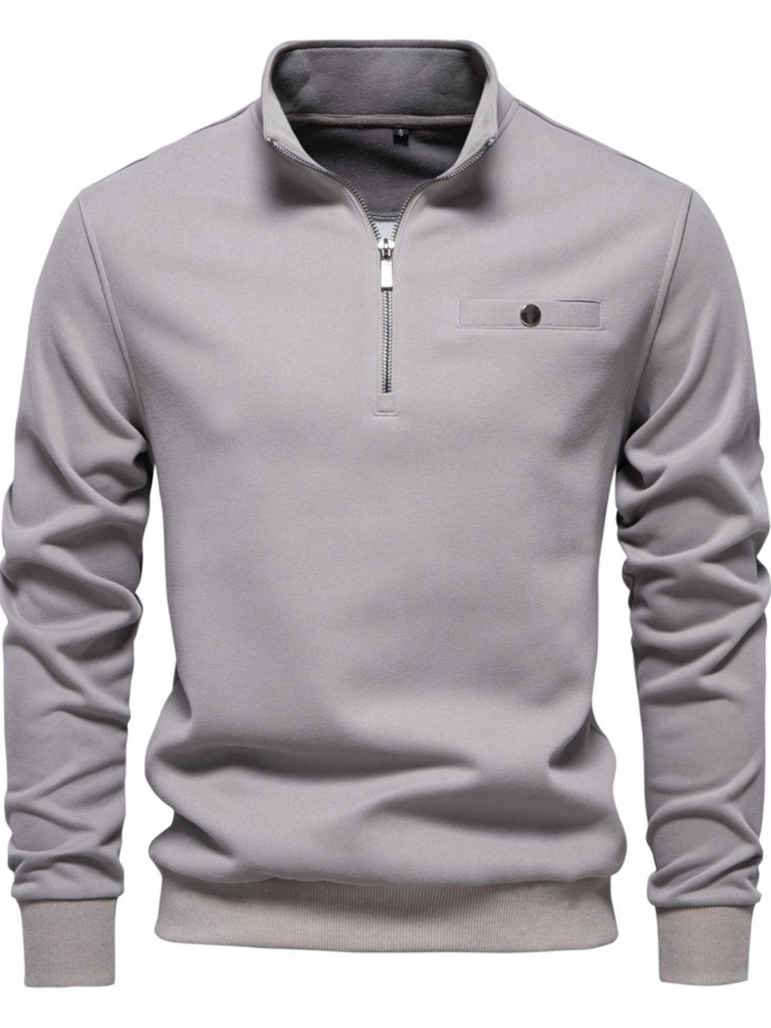 Men's Quarter Zip Long Sleeve Sweatshirt - Clothes For Her Online Store