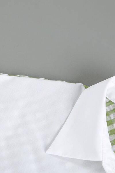 Two-Tone Plaid Button Down Long Sleeve Shirt - Clothes For Her Online Store