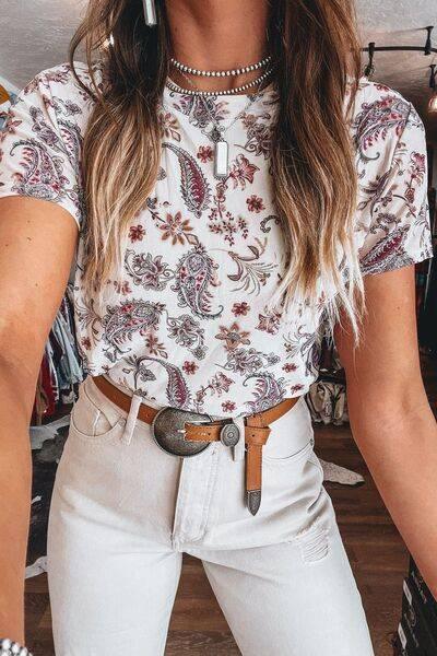 Paisley Mock Neck T Shirt - Clothes For Her Online Store