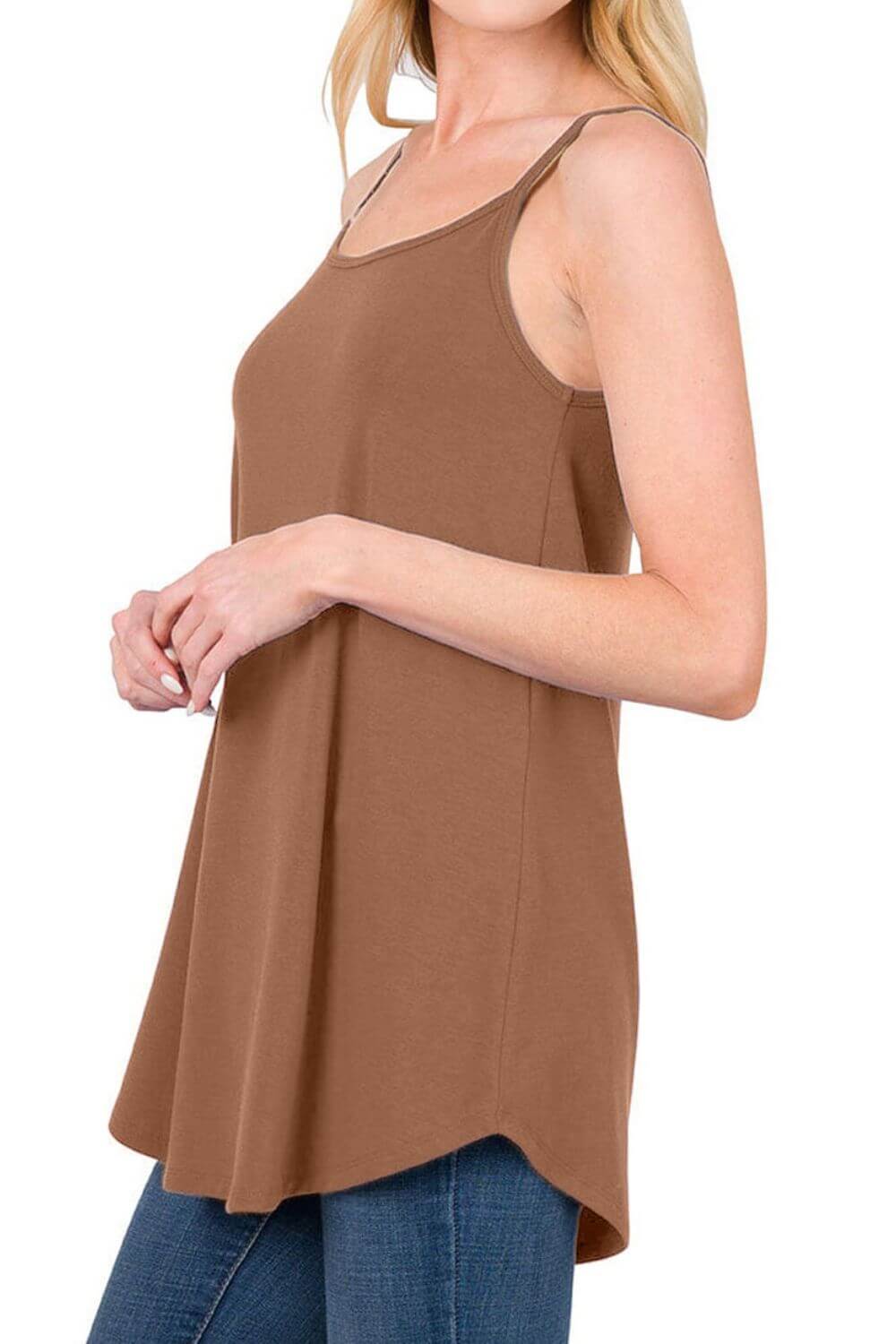 Full Size Spaghetti Strap V-Neck Flowy Tunic Cami - Clothes For Her Online Store