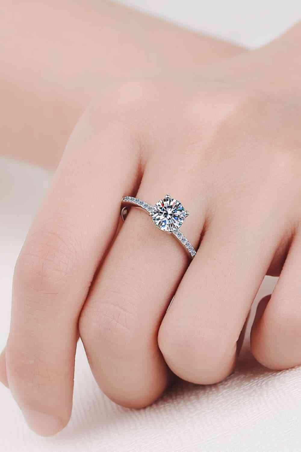 1 Carat Moissanite Rhodium-Plated Side Stone Ring - Clothes For Her Online Store